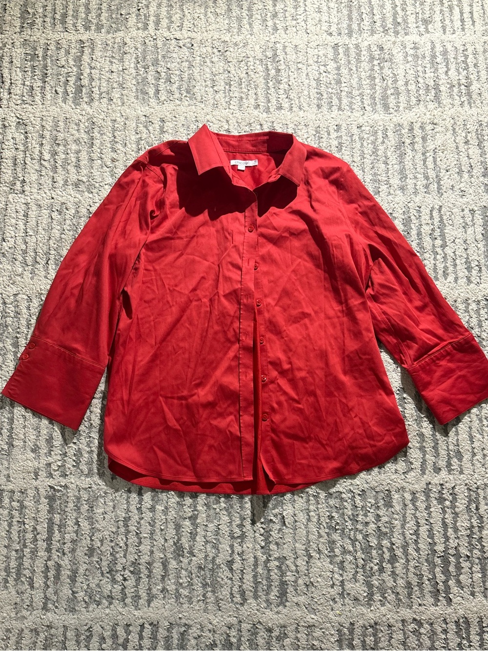 Chicos bold red long sleeve button down collared shirt size 14